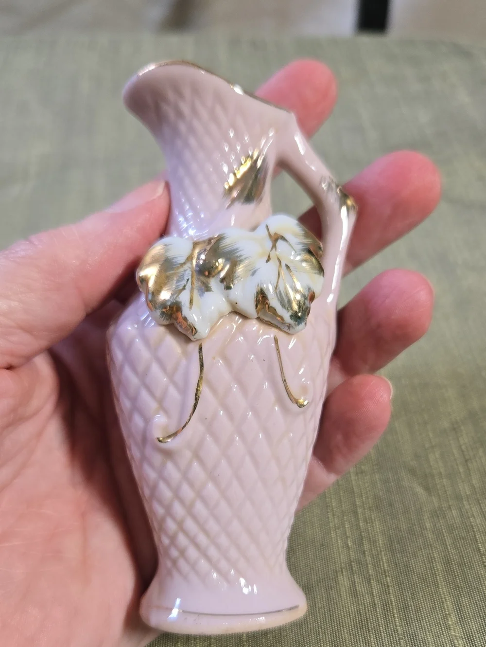 Pink Porcelain Mini Pitcher with Gold Leaf Accents